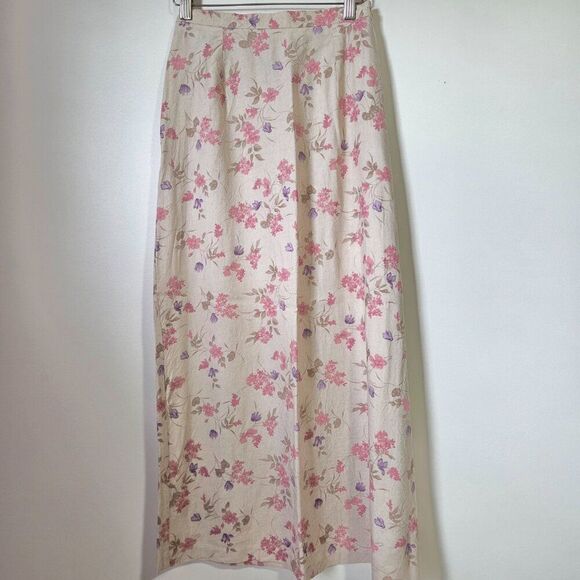 Van Heusen Dresses & Skirts - EUC VAN HEUSEN WOMEN FLORAL LONG LINEN BLEND A LINE SKIRT SIZE SMALL